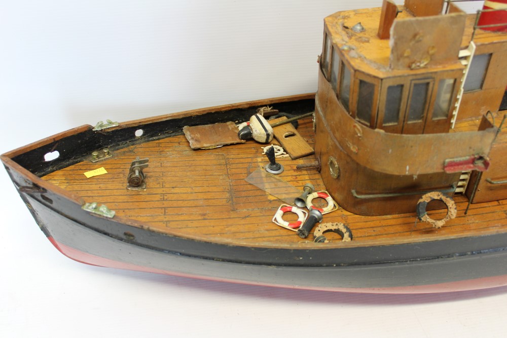 Vintage scratch-built wooden model of a steam barge, - Image 2 of 5