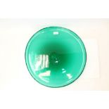 Good quality Hadeland green art glass circular tray, signed,