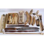 Collection of assorted antique bone items - to include Napoleonic Prisoner of War casket,