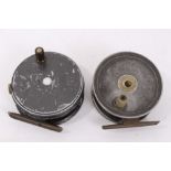 Two vintage trout fly fishing reels, one a Hardy Perfect 3⅛ inch with duplicated check,