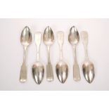 Set of six 19th century American silver fiddle pattern tablespoons with engraved naming to
