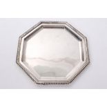 Contemporary silver card tray of octagonal form,