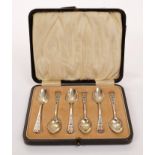 Set of six 1920s Art Deco silver and enamel coffee spoons (Birmingham 1926), maker - Levi & Salaman,