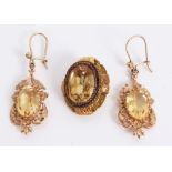 Victorian oval citrine brooch and a pair Victorian-style 9ct gold and citrine pendant earrings