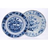 18th century Delft blue and white tin glazed charger with still life of vase and flowers decoration,