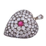 Ruby and diamond heart pendant of bombe form,