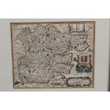 Richard Blome (1660 - 1705), hand-coloured engraved map of Essex, circa 1685, framed, 26.