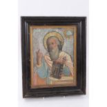 Unusual 19th century Greek painted and embroidered Icon,