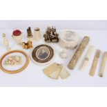 Collection of 19th / early 20th century ivory and bone vertu items - including Japanese figural