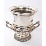19th century silver plated wine cooler of campagna form, with fluted decoration and flared rim,