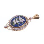 Fine quality 19th century Italian micromosaic pendant with central floral reserve and millifiori