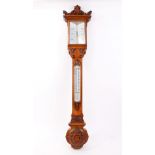 Victorian stick thermometer / barometer with white painted scales,
