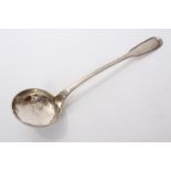 French silver fiddle and thread pattern serving ladle with engraved initials to underside of