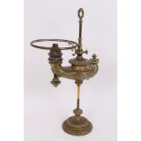 19th century German brass students' oil lamp of classical Roman oil lamp form,