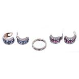 Two pairs of Art Deco paste set ear clips and a paste set eternity ring