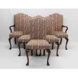 Long set of ten 18th century style upholstered dining chairs by Stuart Linford,