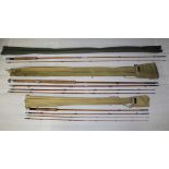 Three Hardy split cane trout and salmon fishing rods,