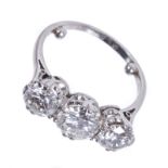 Ladies' diamond three stone ring with three round brilliant cut diamonds,