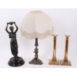 1920s silver plated electric table lamp with dolphin supports,