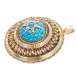 Victorian pendant with pavé set turquoise cabochons,