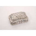 Antique Continental silver table snuff box of cushion form, with hinged cover and gilded interior,