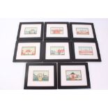 Collection of eight antique Indian watercolours on paper - each depicting palaces or temples,