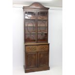 Good George III mahogany and satinwood crossbanded bookcase of narrow proportions,
