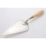 Victorian ivory handled silver presentation trowel by Robert Hutton, Sheffield 1874,