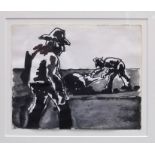 *Josef Herman (1911 - 2000), monochrome watercolour - farm workers, in glazed frame,