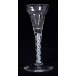 Georgian wine glass with pan-shaped bowl on double opaque-twist stem on splayed foot, 15.