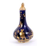 Early 19th century Derby blue and gilt scent bottle with gilt pineapple stopper,