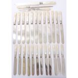 Set of twelve 19th century plated dinner knives with carved mother of pearl handles,