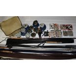 Quantity of fly fishing rods, reels and other tackle including five fly rods by Shakespeare, Hardy,