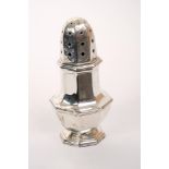 Edwardian silver sugar caster of faceted octagonal form,