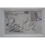 Harry Becker (1865 - 1928), pencil drawing - sheepshearing, in glazed frame, 12.5cm x 20cm.