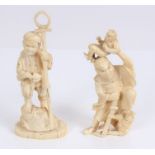 Two late 19th century Japanese carved ivory figures - a warrior with demons,