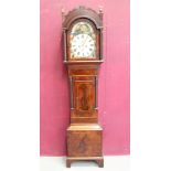 Mid-19th century eight day longcase clock with painted arched dial with revolving lunar arch and