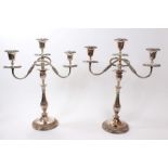 Pair of 19th century two-branch candelabrum with three sconces with gadrooned borders and reeded
