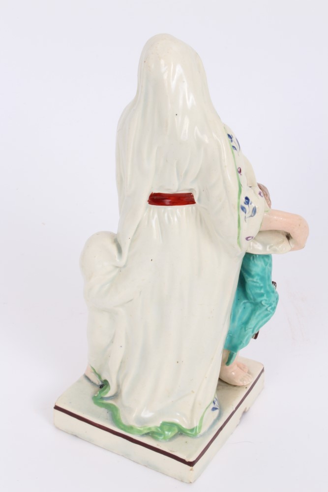 Pair early 19th century pearlware square based figures depicting Faith and Hope - one holding - Image 3 of 8