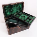 Victorian leather jewellery box with two fitted trays to the interior and Bramah lock with key,