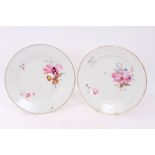 Pair early 19th century Chamberlains Worcester plates with painted floral sprays - red painted