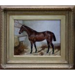 George Paice (1854 - 1925), oil on canvas - Bay hunter in a stable, signed and dated '99,