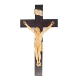 19th century carved ivory crucifix on ebony cross with finely carved features,