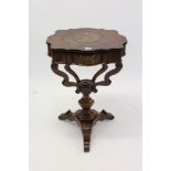 19th century Continental rosewood worktable, gilt metal and abalone inlaid,