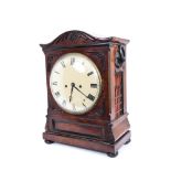 Late Regency bracket clock with painted dial, the twin fusee movement striking on a gong,