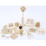 Collection late 19th / early 20th century ivory ornaments - including Japanese terrapin encrusted