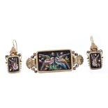 19th century Italian micromosaic brooch and matching earrings,