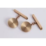 Pair 9ct gold cufflinks with engine-turned circular discs and bars CONDITION REPORT