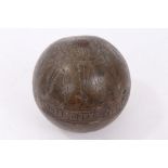 Unusual antique very heavy bronze sphere engraved with Sun decoration and reeded band - possibly an