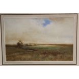 Henry John Sylvester Stannard (1870 - 1951), watercolour - sheep grazing in an extensive landscape,